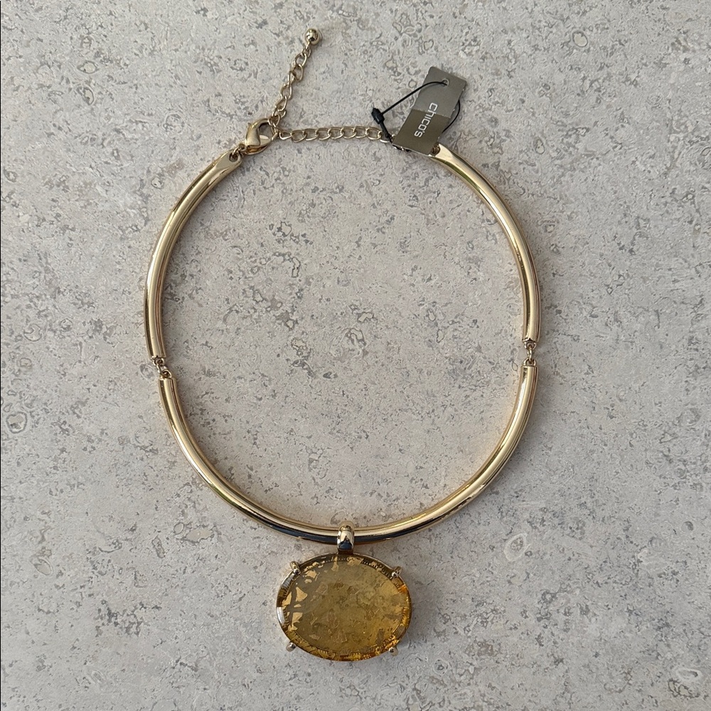 Chico's Gold Necklace with Yellow Gemstone